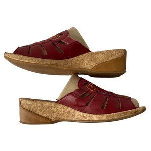 rieker Slip On Wedge Red Leather Sandals w/embroidery cork Size 39 US 6